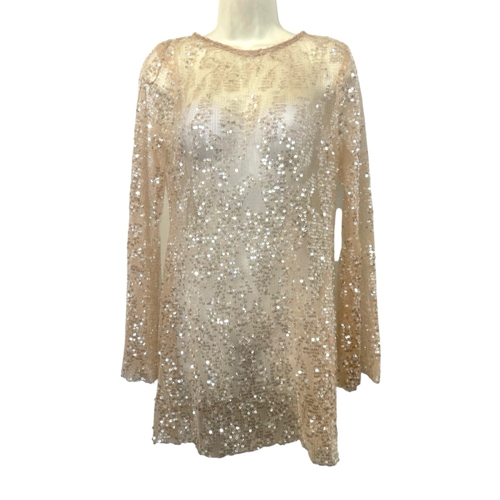 NWT Sheer Mable Sequin Long Sleeve Top